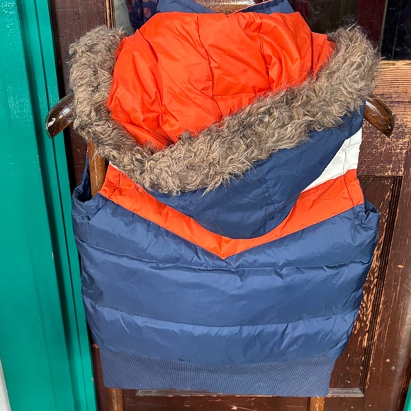 dELiA*s Blue and Orange Vest with Faux Fur - Picture 3 of 7